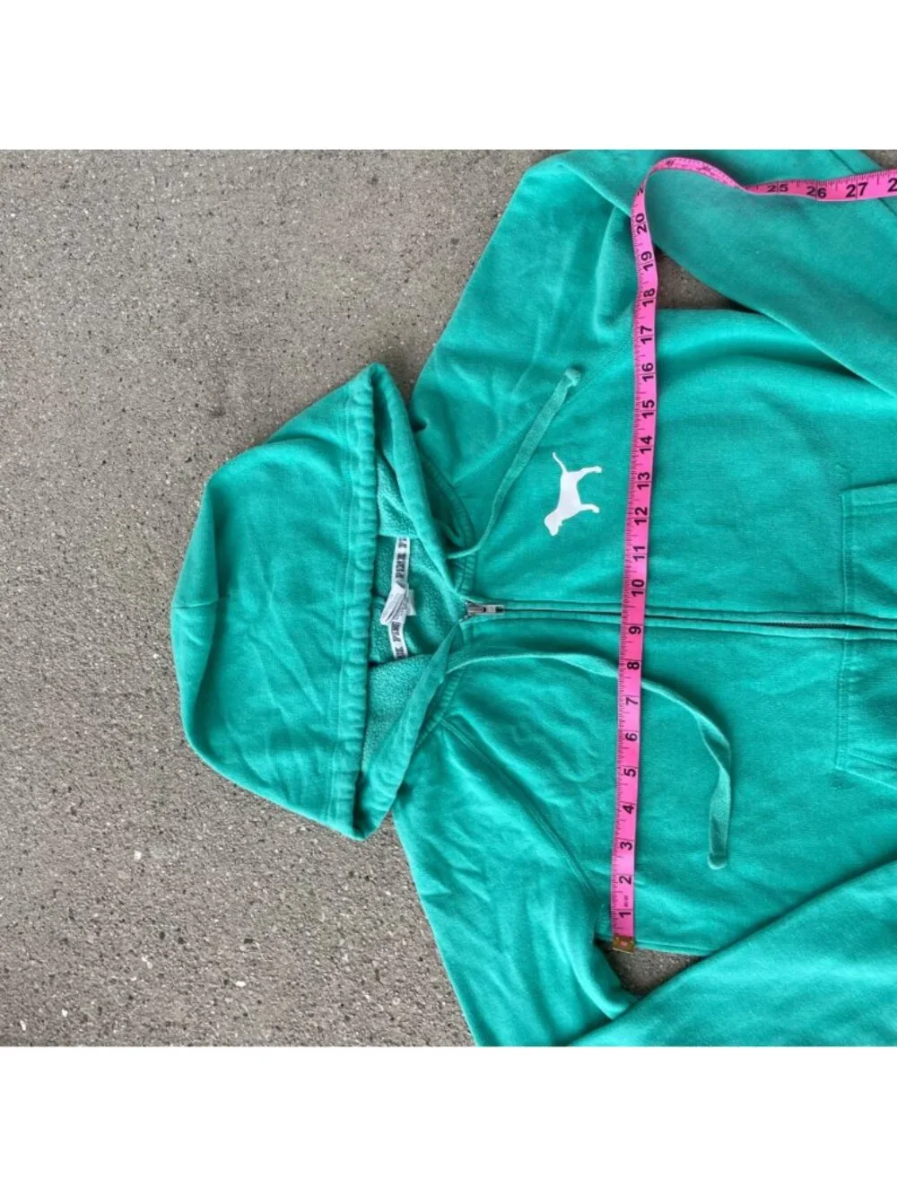 Victoria’s Secret PINK Y2K Zip Up Hoodie XS Green Logo Spellout Tuscan Mom 2010s - Picture 8 of 10